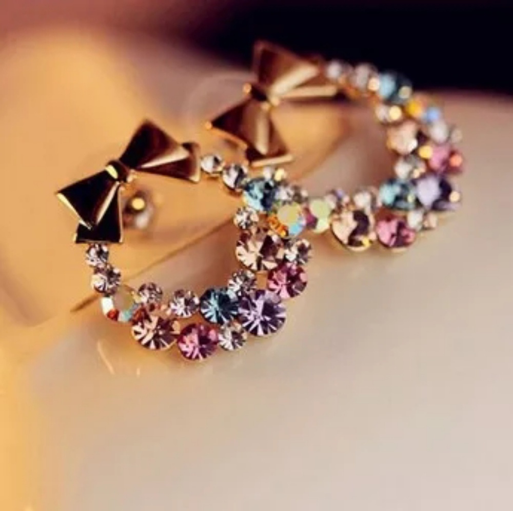 🎀cute reinstone bow tie earrings - Picture 3 of 6